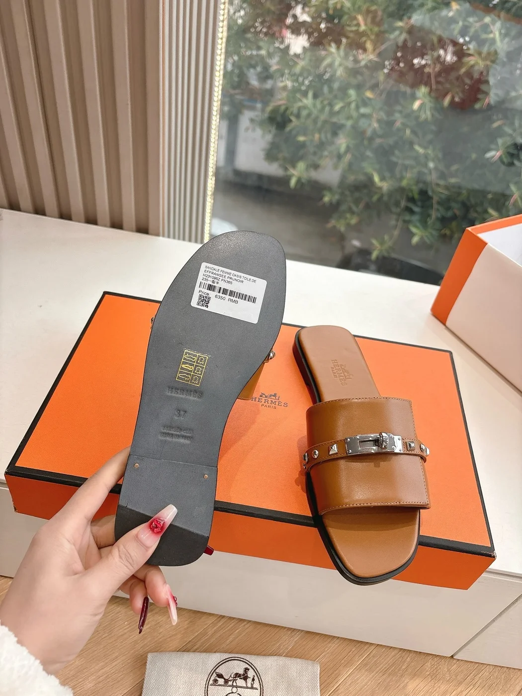 Hermès Women Brown Leather Slide Sandals product view 2