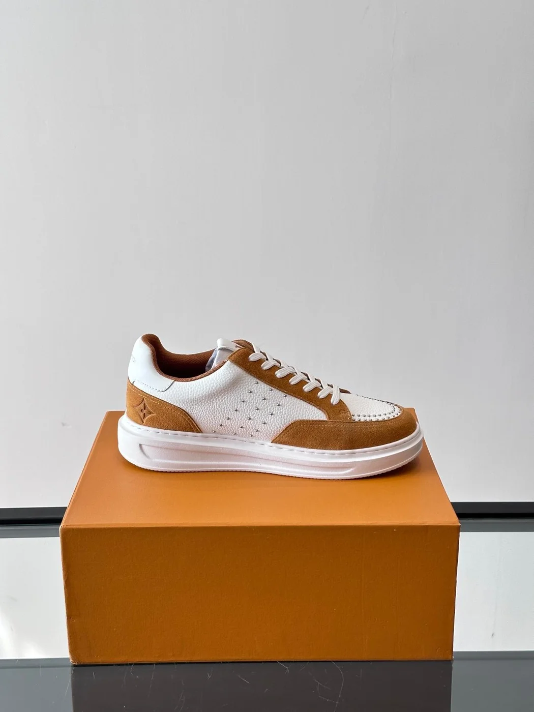 Louis Vuitton Men White Brown Suede Leather Sneakers product view 6