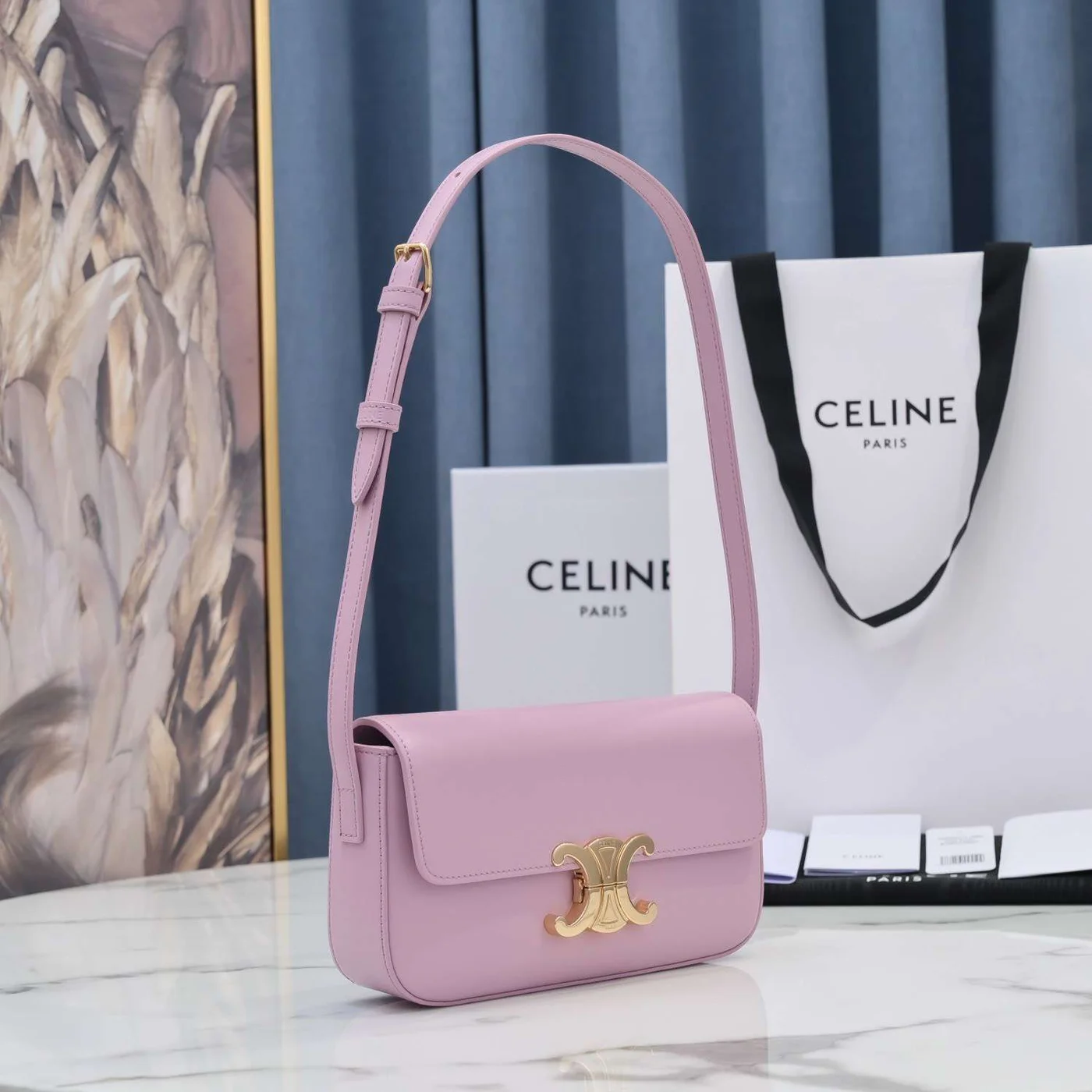 Celine Triomphe Handbag Pink Smooth Leather 20x12cm product view 7