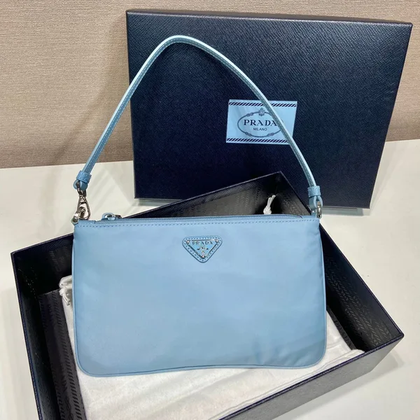 Prada Shoulder Bag 24 With Triangle Logo In Sky Blue Re-Nylon Fabric product view 2