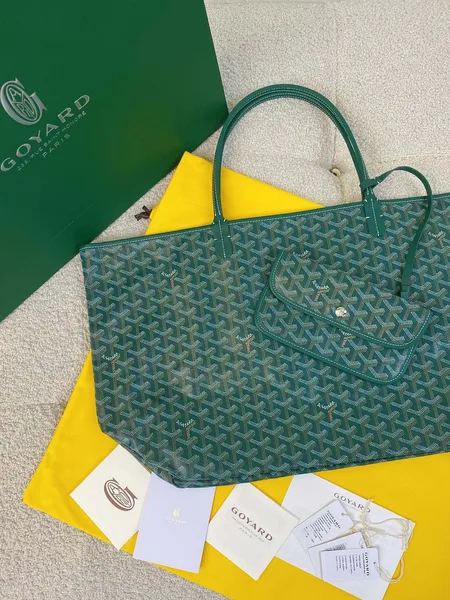 Goyard Green Goyardine Canvas  Chevroches Calfskin Saint Louis PM Tote product view 2