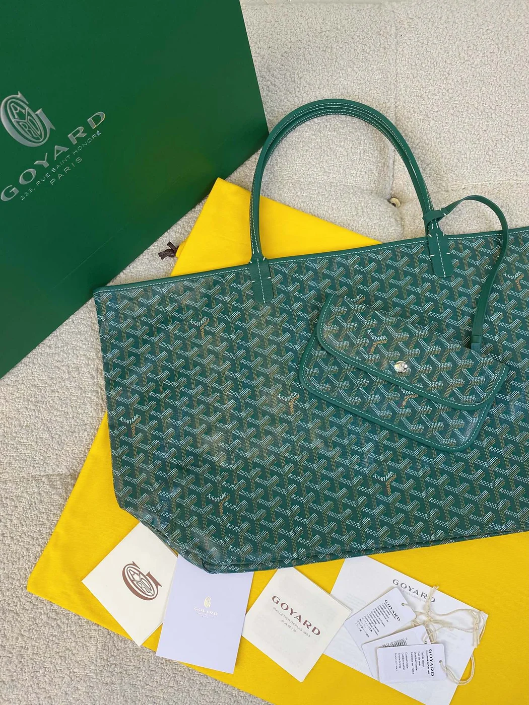 Goyard Green Goyardine Canvas  Chevroches Calfskin Saint Louis PM Tote product view 2