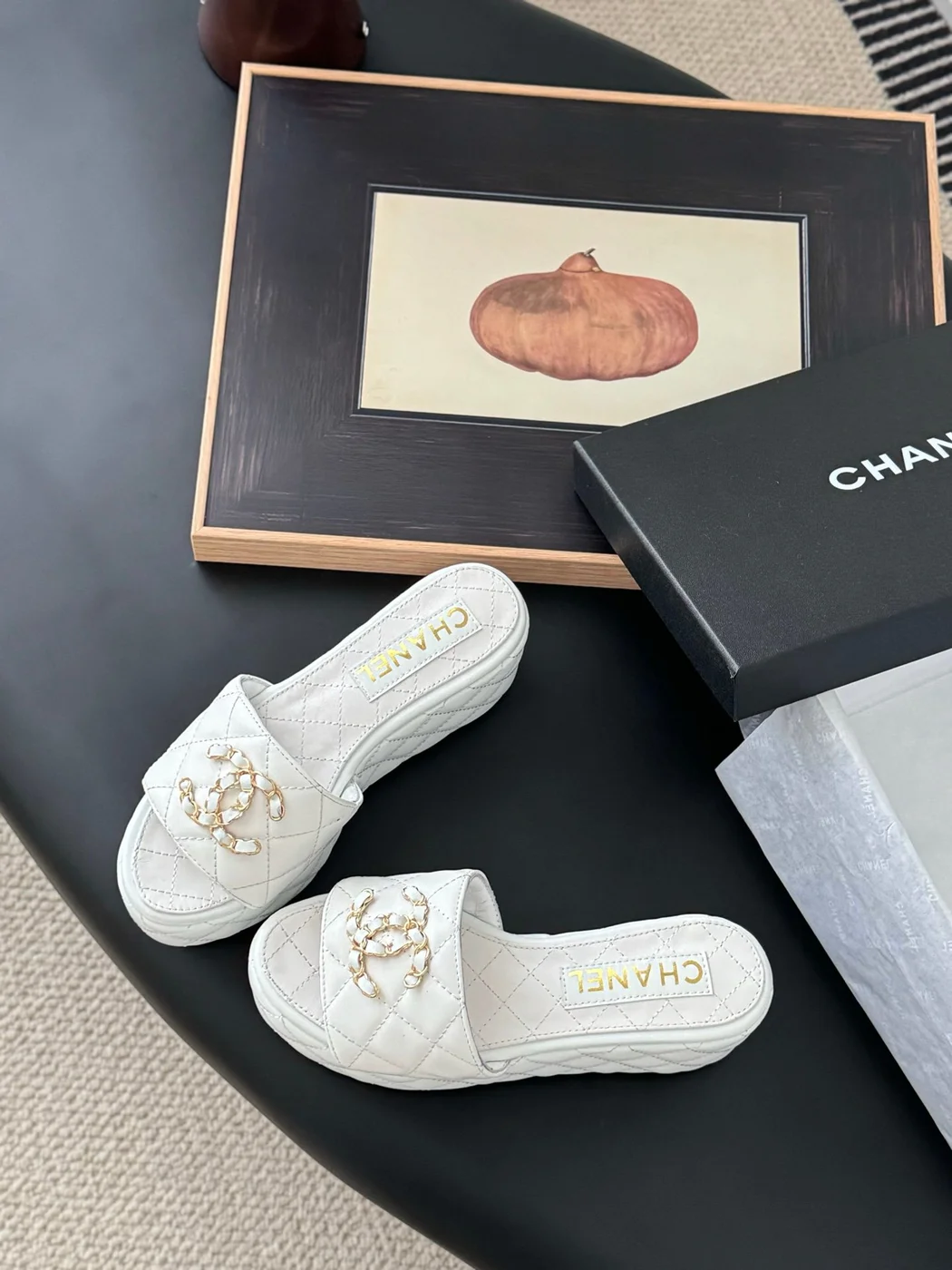 Chanel Women White Quilted Leather Slides product view 6