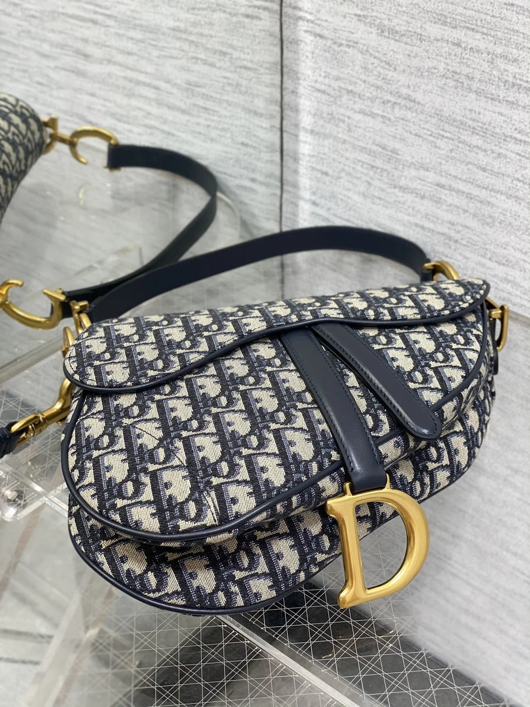 Dior Saddle Bag in blue Dior Oblique jacquard product view 5