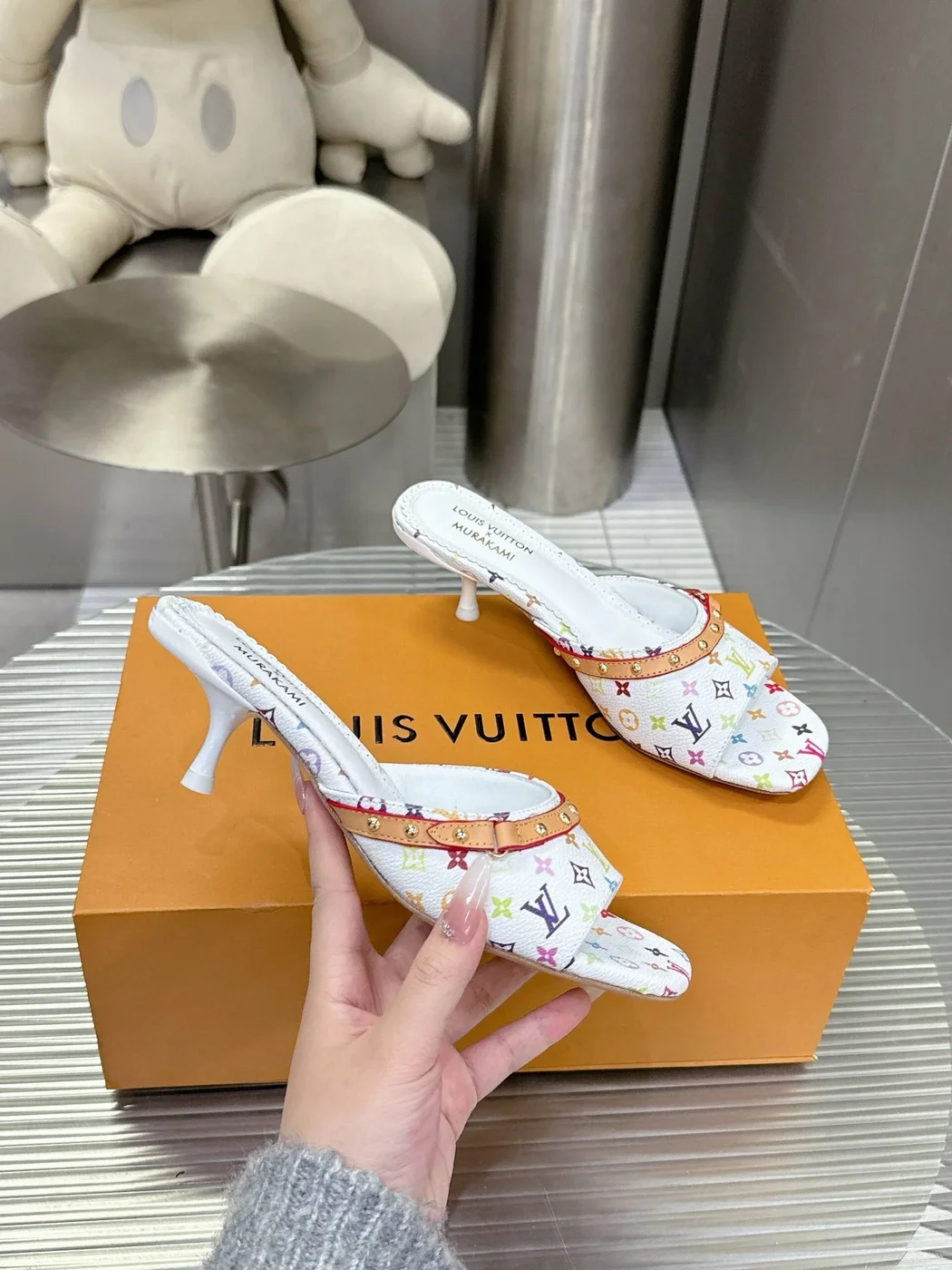 Louis Vuitton Women White Multicolor Leather Heels product view 6