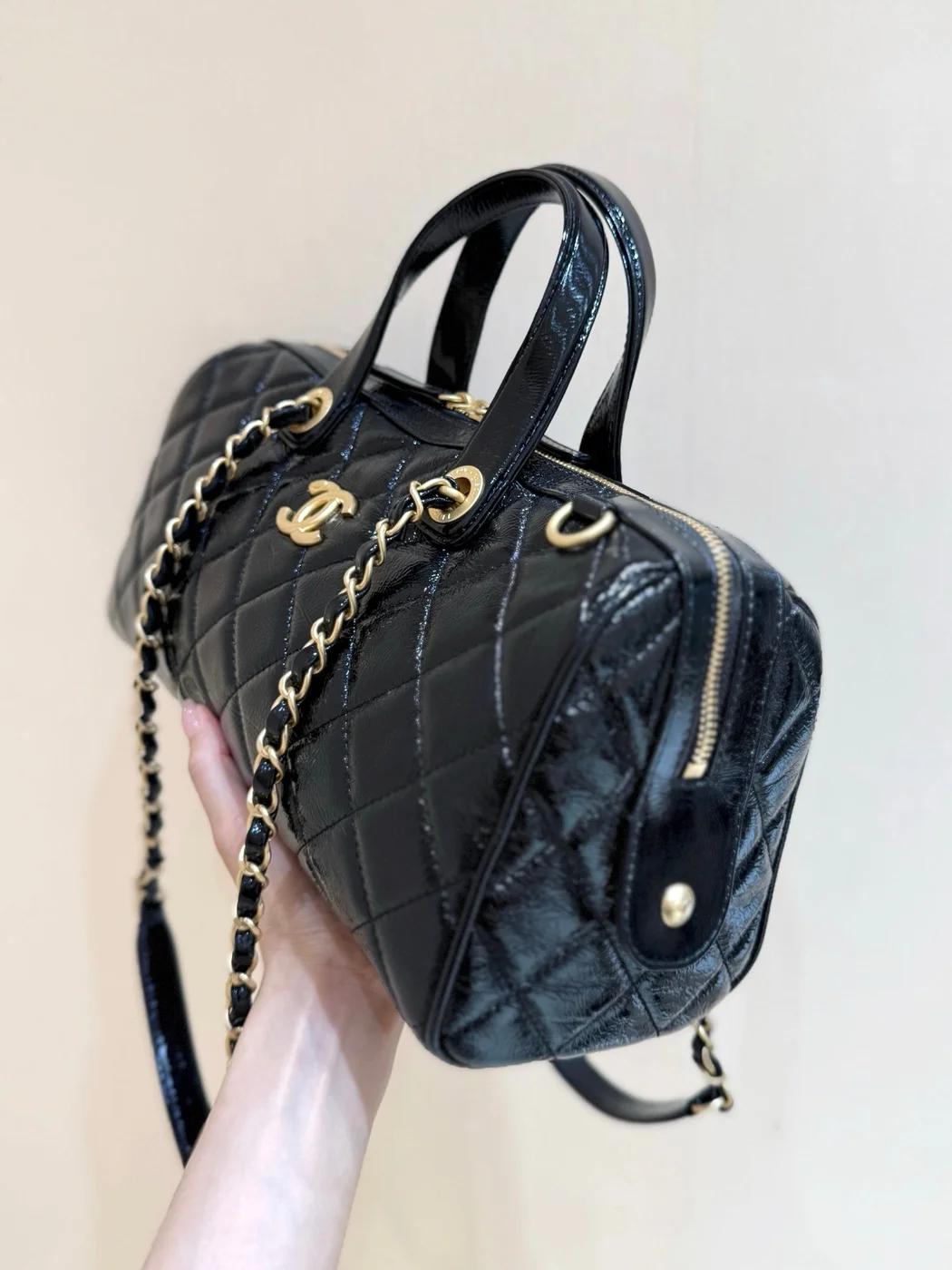 Chanel 25K Bowling Bag in Black Caviar Leather Gold Hardware product view 3
