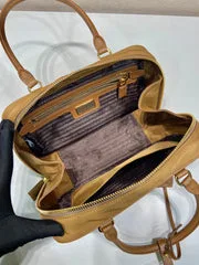 Prada Small Top Handle Bag 25 In Golden Brown Nylon And Calfskin Trim product view 3