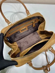 Prada Small Top Handle Bag 25 In Golden Brown Nylon And Calfskin Trim product view 3