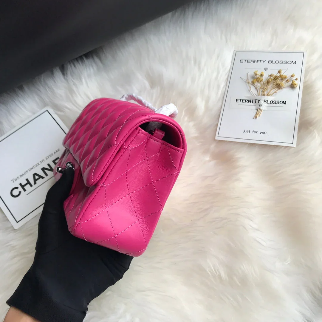 Chanel 20 Classic Small Double Flap Bag In Deep Pink Calfskin product view 3