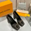 Louis Vuitton Women Brown Leather Platform Heels product view 2