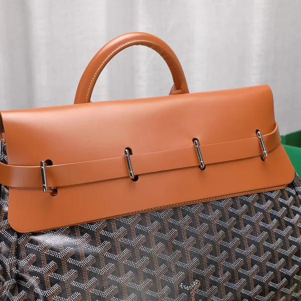 Goyard Black Goyardine  Brown Leather Steamer Bag product view 4