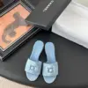 Chanel Women Light Blue Fabric Floral Slide Sandals product view 1