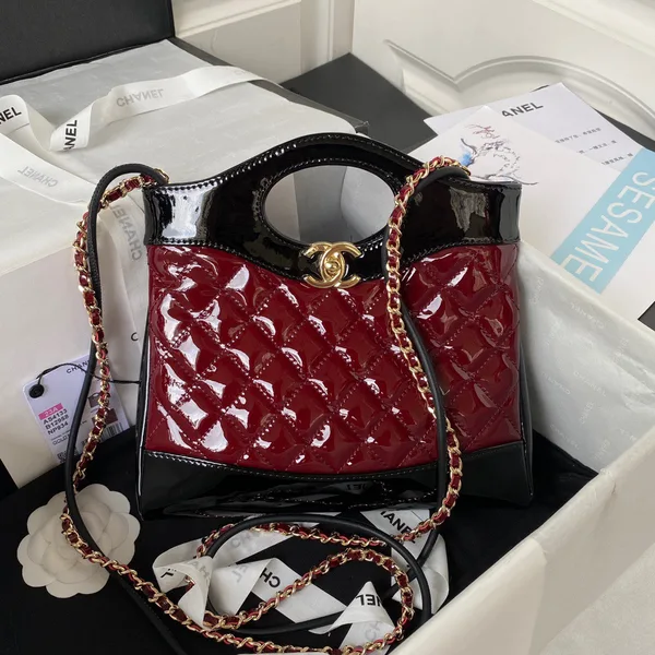 Chanel Mini Shopping Bag Handbags Red Shiny Leather 31 cm product view 1