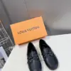 Louis Vuitton Women Black Leather Loafers — Metal-Bar Detail product view 1
