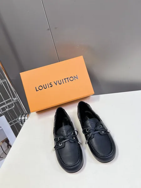 Louis Vuitton Women Black Leather Loafers product photo