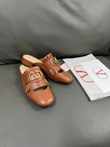 Valentino Women Brown Leather Fringe Mules product view 1