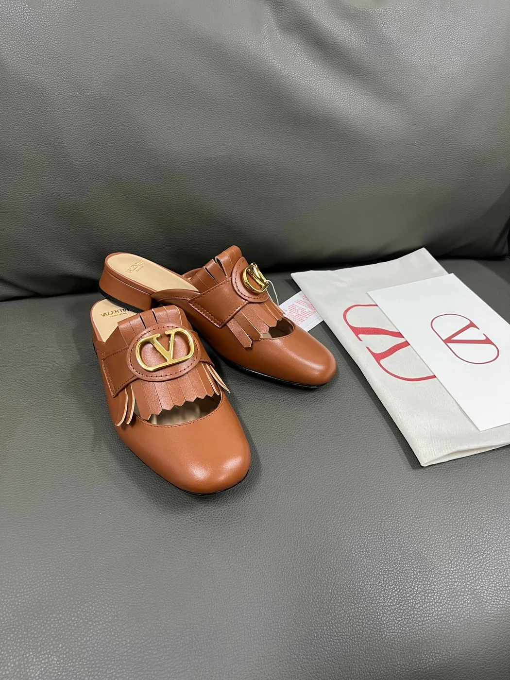 Valentino Women Brown Leather Fringe Mules product view 1