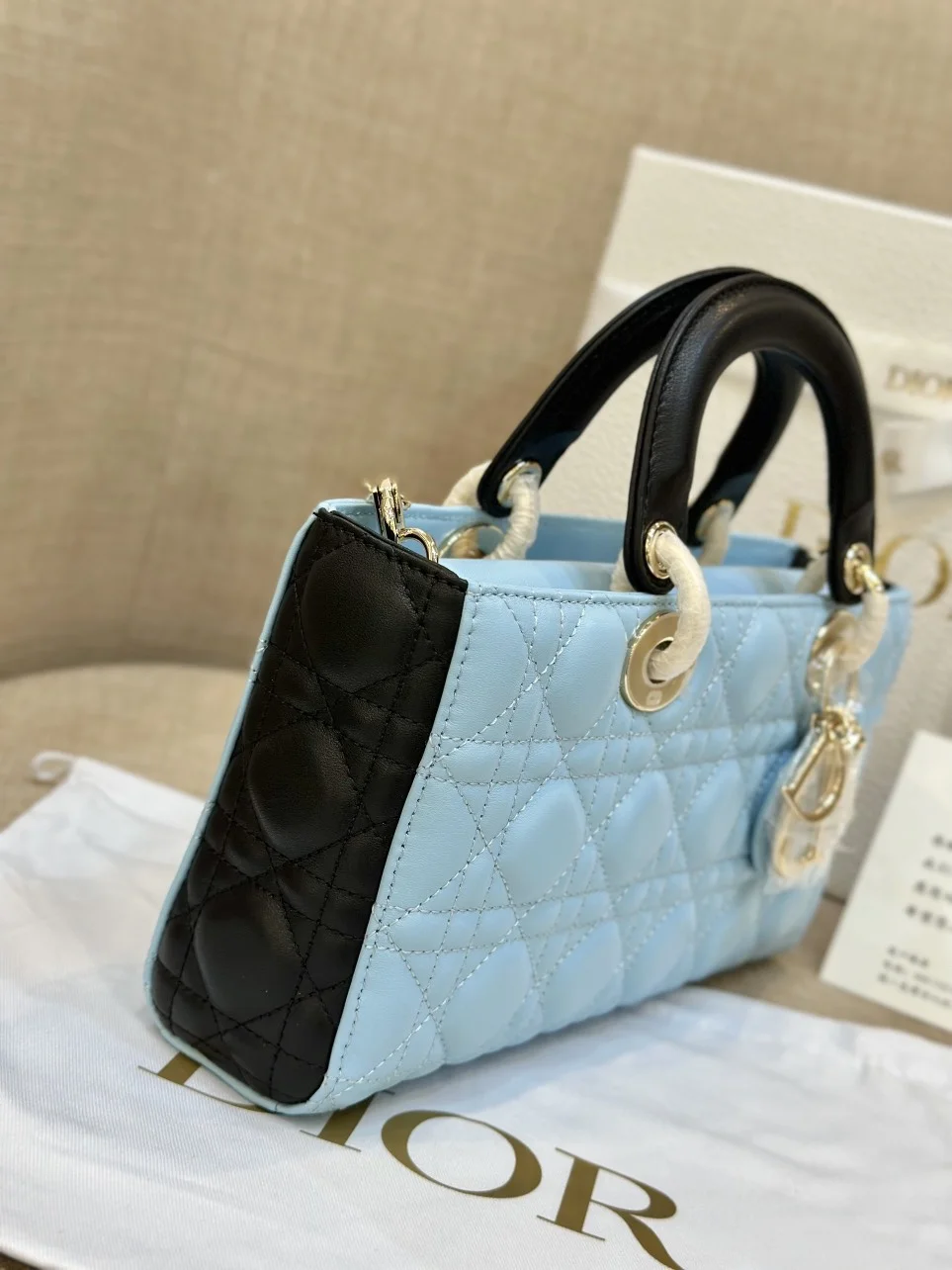 Dior D-Joy Women’s Handbag, Ice Blue Cowhide Leather, 26 cm product view 5