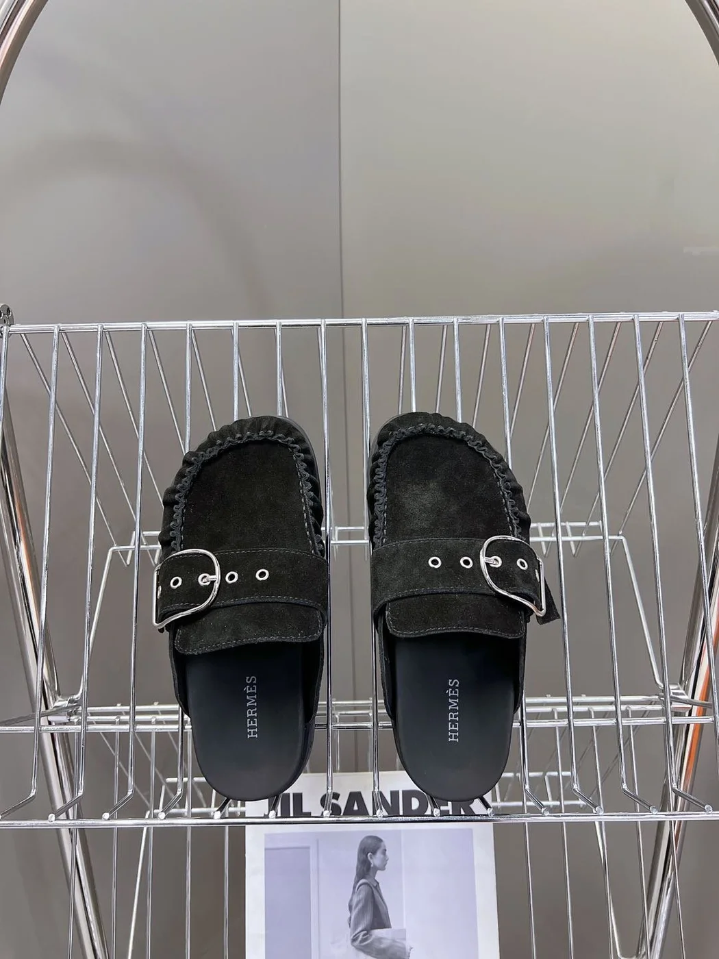 Hermès Women Black Suede Buckle Mules product view 6