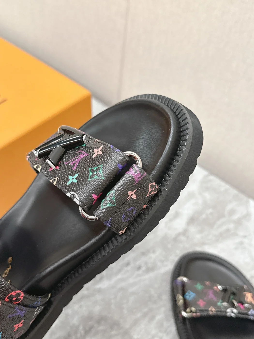 Louis Vuitton Women Black Multi Leather Strap Sandals product view 2