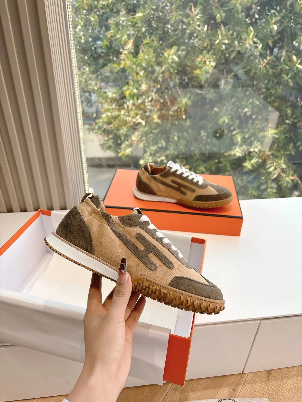Hermès Women Brown Suede Sneakers product view 5