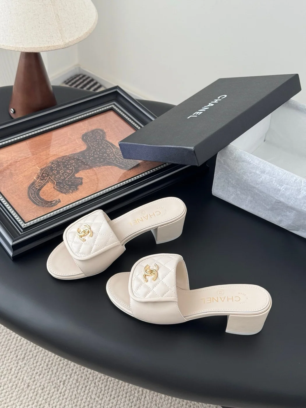 Chanel Women Ivory Quilted Leather Mules product view 2