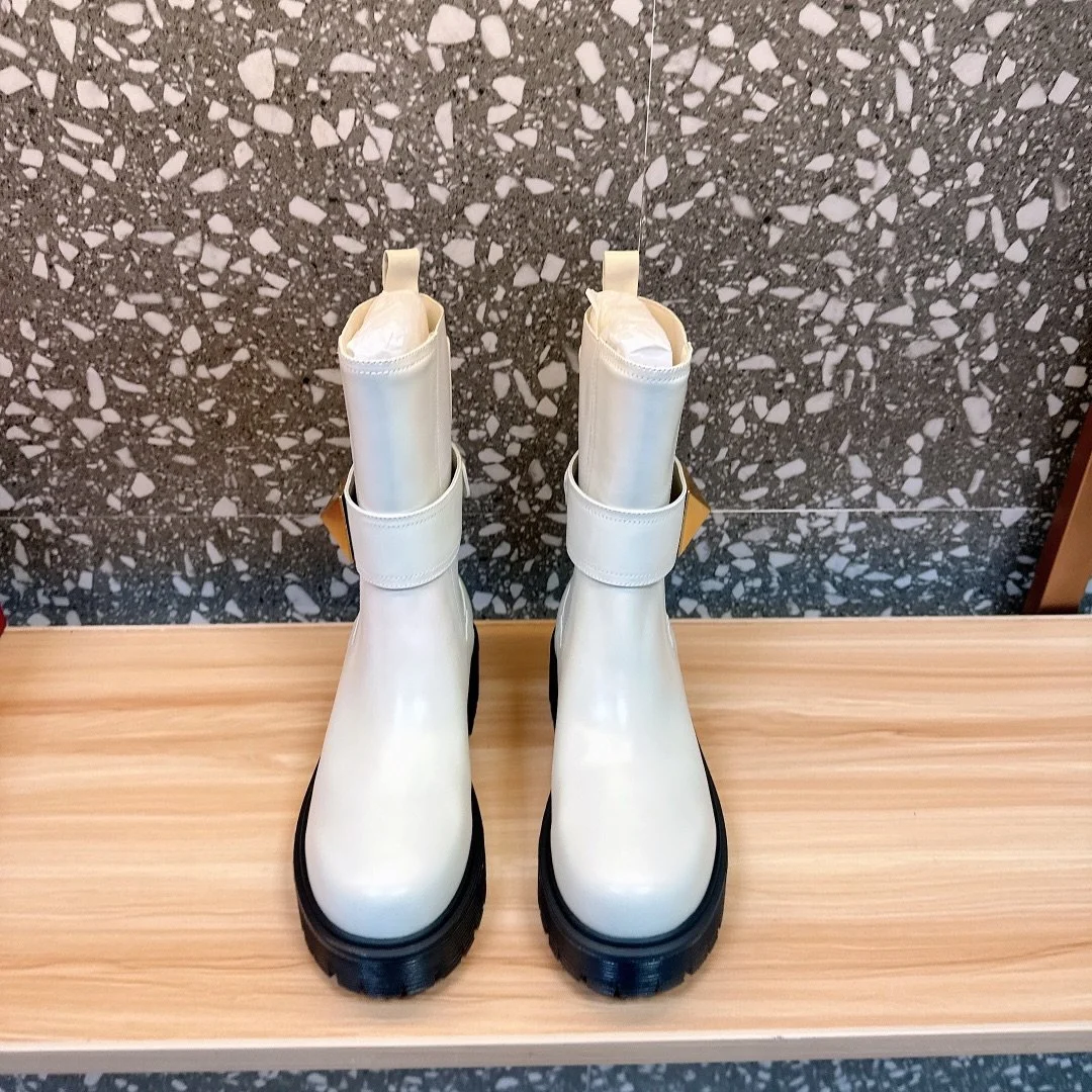 Valentino Women White Leather Strap Boots product view 1
