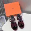 Hermès Women Burgundy Suede Heels product view 1