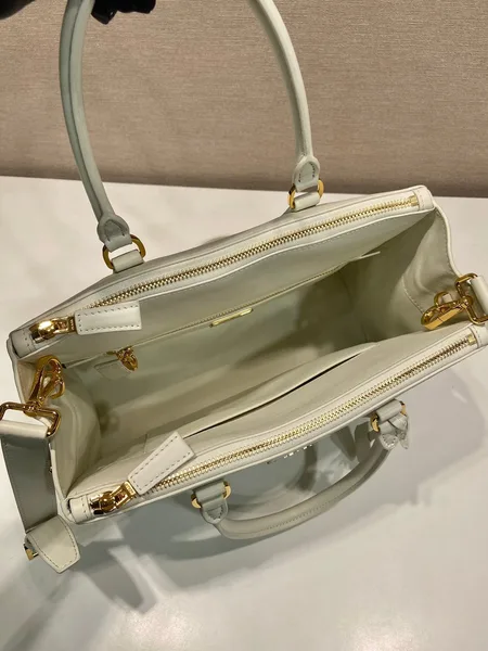 Prada Medium Galleria Bag 28 In White Smooth Calfskin Gold Hardware product view 5