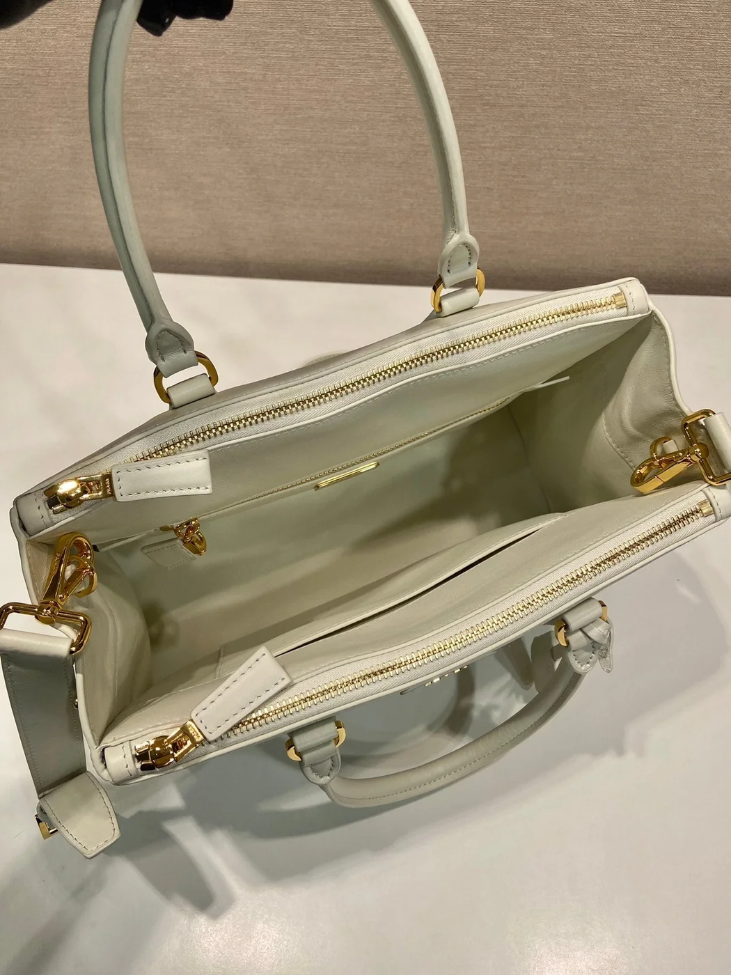 Prada Medium Galleria Bag 28 In White Smooth Calfskin Gold Hardware product view 5