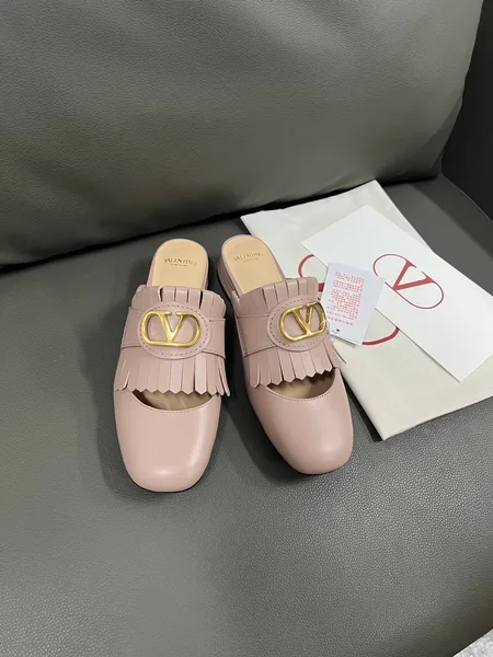 Valentino Women Pink Leather Fringe Mules product photo