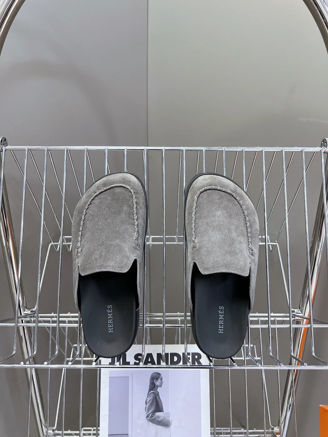 Hermès Women Gray Suede Slip-On Loafers product view 6