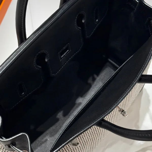 Hermès Birkin 25 cm In Black Swift White Black Plaid Toile Canvas (Custom-Made) Bag product view 6