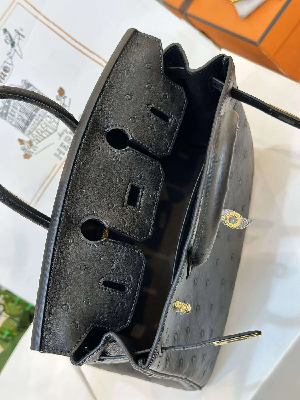 Hermès Birkin 25 Black Ostrich Leather Gold Hardware Bag product view 6