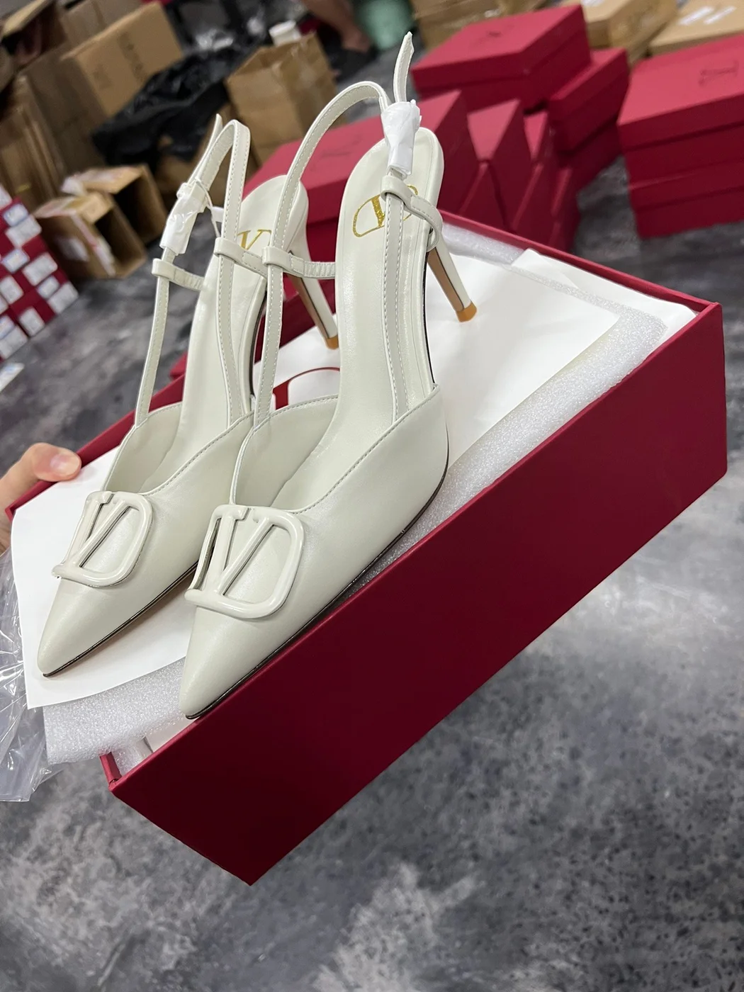 Valentino Women White Slingback Leather Pumps product view 5