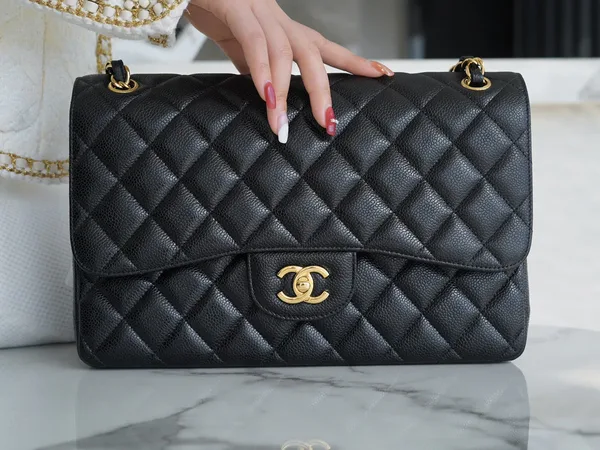 Chanel Flap Bag Jumbo 30 cm Gold Hardware Black Caviar product view 7
