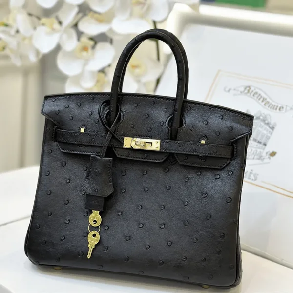 Hermès Birkin 25 Black Ostrich Leather Gold Hardware Bag product view 1