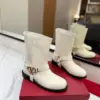Valentino Women White Leather Mid-Calf Boots product view 1