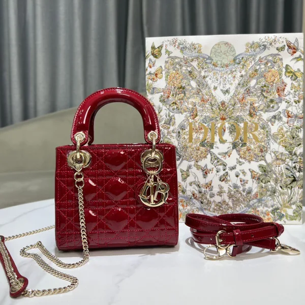 Dior Lady Mini Women’s Handbag, Glossy Red, 17 cm product view 1