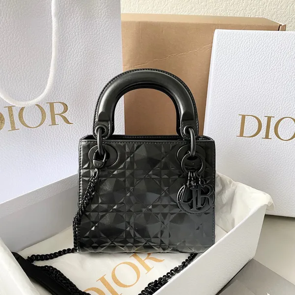 Dior Lady Matte Women’s Handbag Black Diamond Pattern 17 cm product view 1