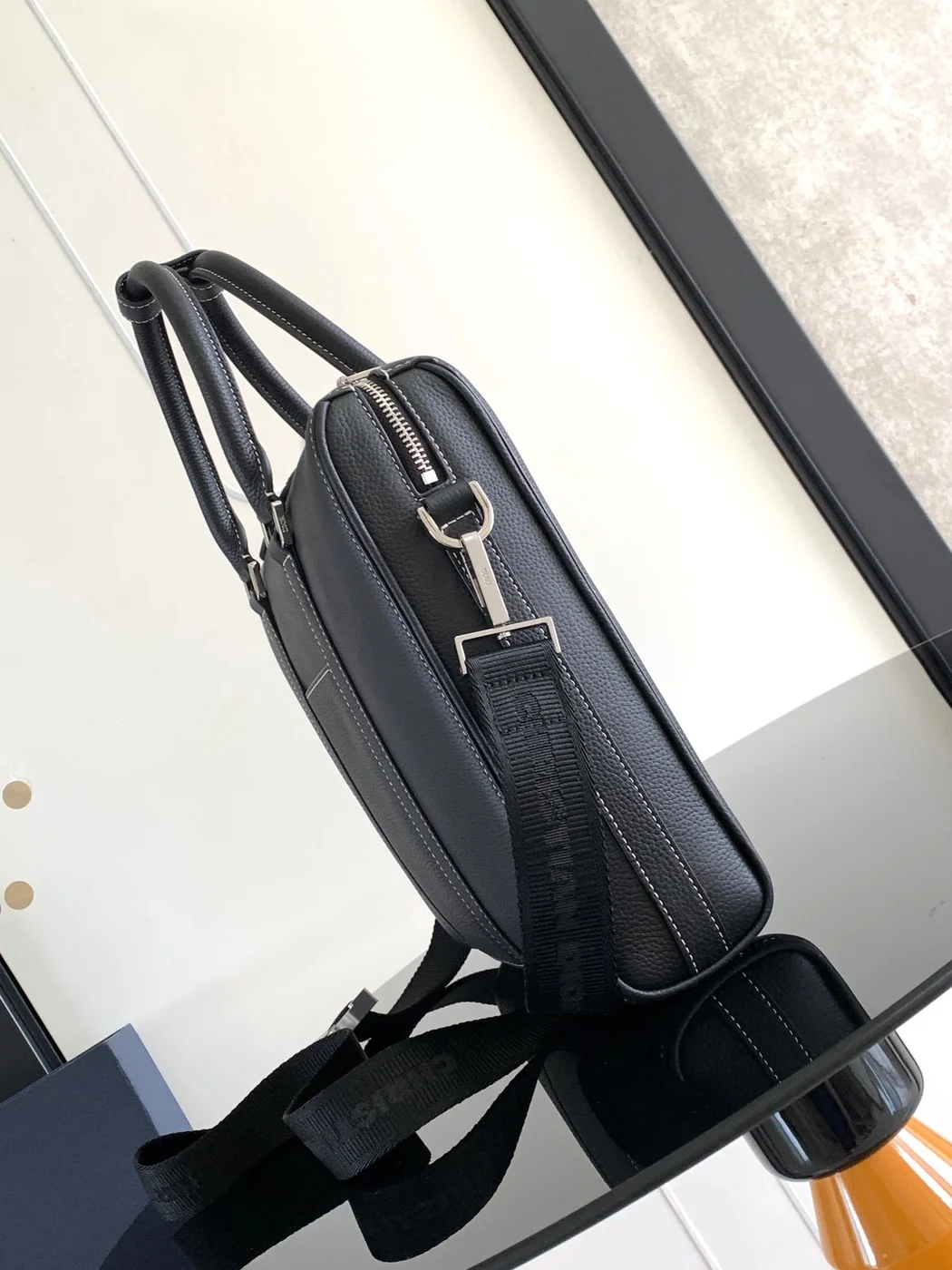 Dior Lingot Briefcase in black grained calfskin leather product view 5