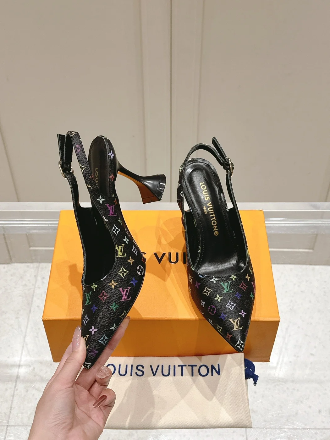 Louis Vuitton Women Black Patterned Leather Heels product view 4