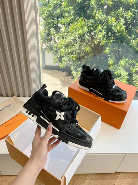 Louis Vuitton Women Black Leather Mesh Sneakers product photo