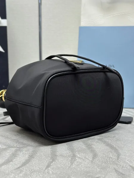Prada Bucket Bag 19 In Black Re-Nylon And Calfskin Handle product view 8