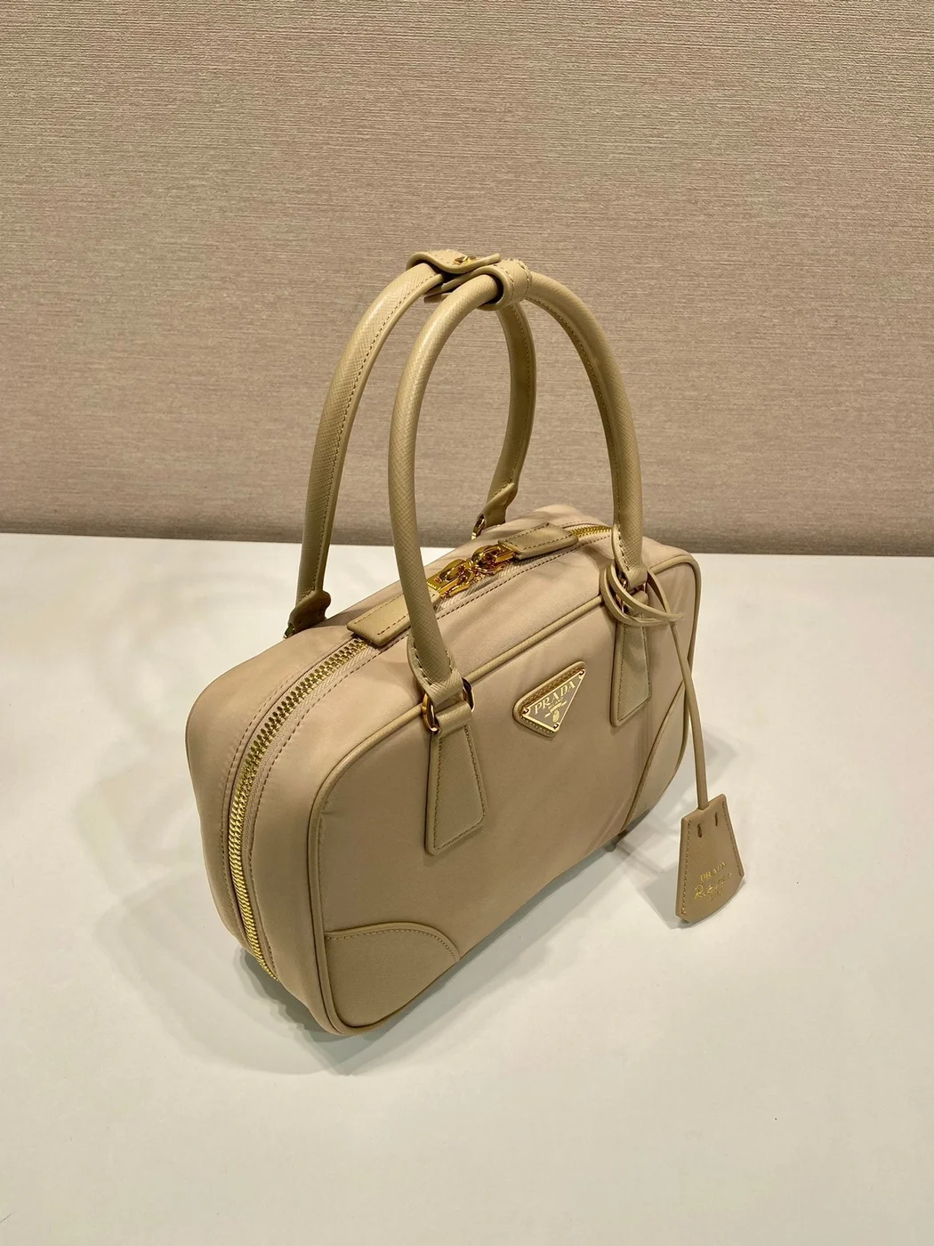Prada Small Top Handle Bag 25 In Dried Moss Nylon And Calfskin Trim product view 2