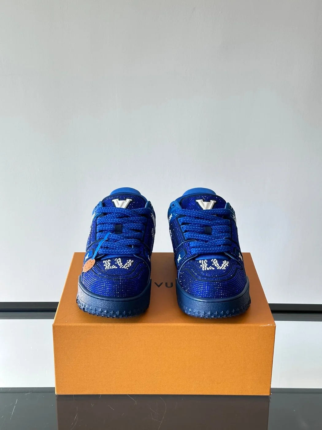 Louis Vuitton Men Blue Fabric Embellished Sneakers product view 2