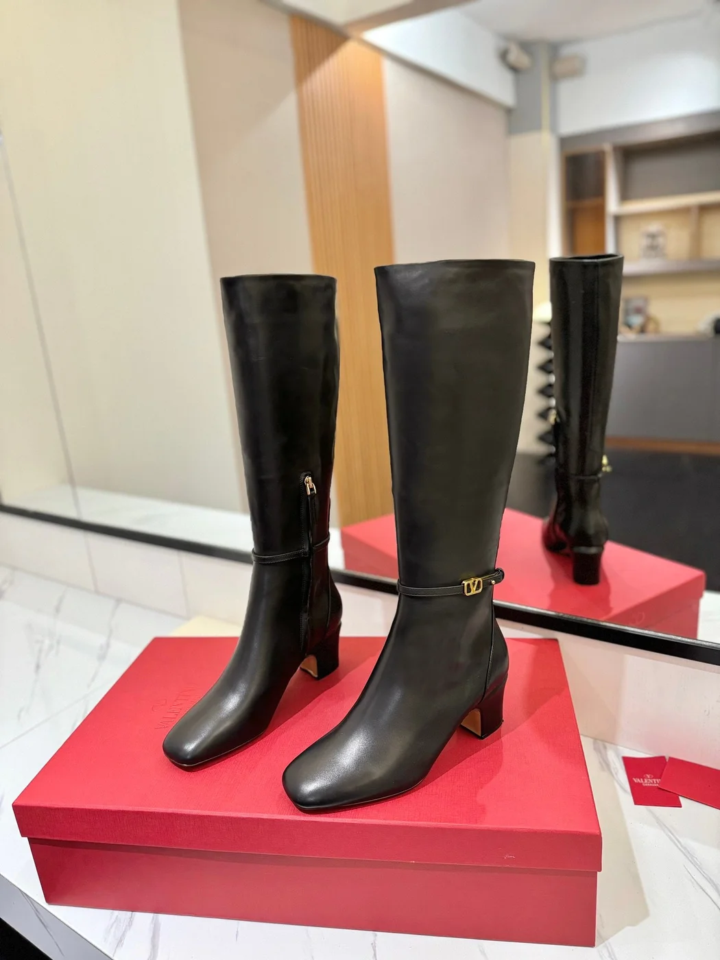 Valentino Women Black Leather Knee High Boots product view 3
