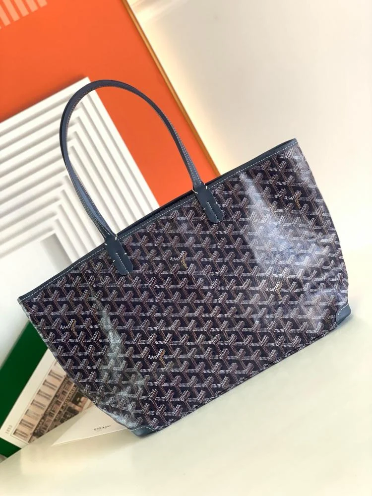 Goyard Navy Blue Goyardine Coated Canvas and Leather Saint Louis PM Tote product view 3