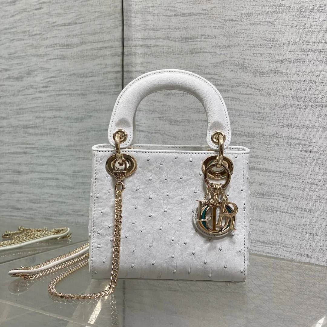 Dior Mini Lady Dior bag in white ostrich leather