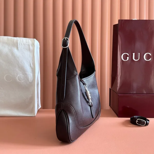 Gucci 26S Jackie Slim Shoulder Bag 28 In Dark Brown Calfskin product view 5
